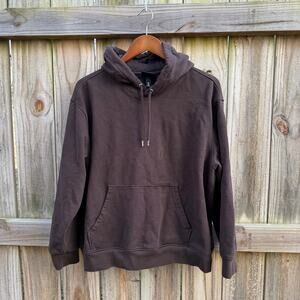 H&M Brown Cotton Hoodie Minimal Pullover Sweatshirt Size L